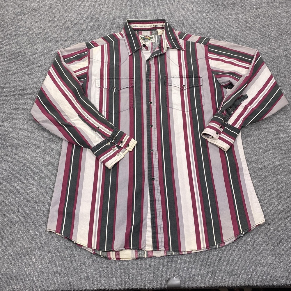 Vintage Cumberland Outfitters Shirt Mens Large Western Snap Striped Long Sleeve